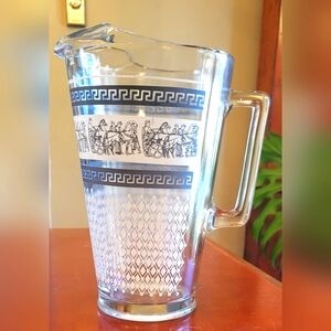 Jeanette Patrician Jasperware Pitcher 9 3/4" Tall 64oz Grecian Blue White MCM